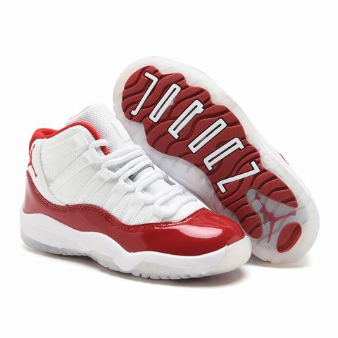 Nike Air Jordan 11 Youth Kids Shoes Size28-37 White Red-23